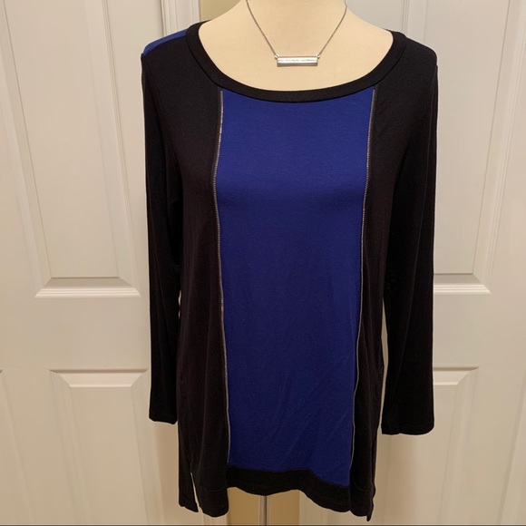 Comfy USA Tops - Comfy USA Black/Blue Tunic with Zipper Detail